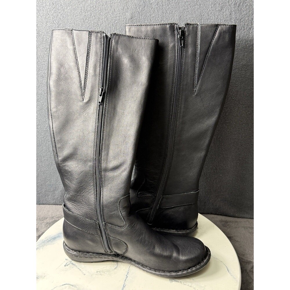 Born Womens Joly Black Leather Knee High Riding Boots Size 7.5 M Low Block Heel - Picture 7 of 11